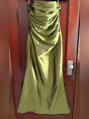 Impressions Olive Satin Draped Maxi Skirt